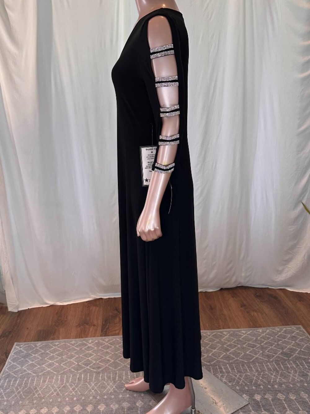 MSK | NWT | Black Rhinestone Cold Shoulder Midi Dress |Size M | A-1821 - Picture 7 of 11